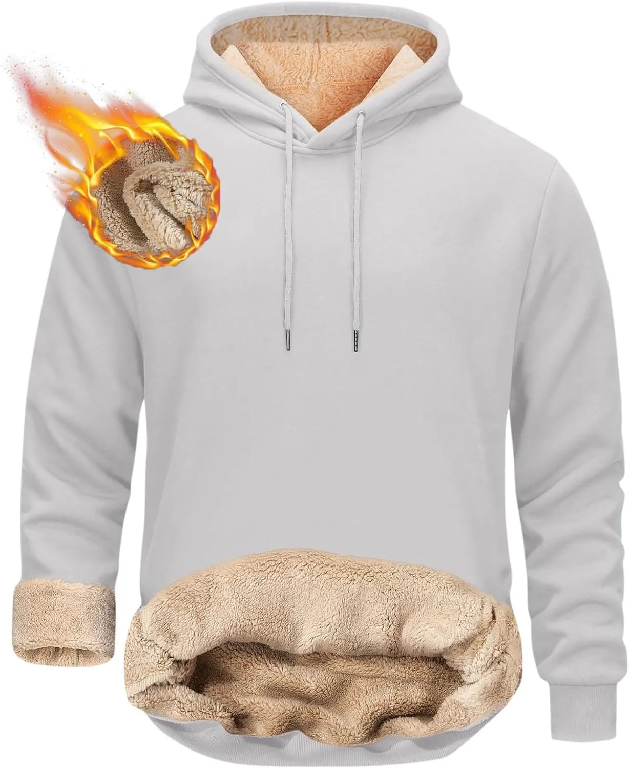 Men's Fleece Hoodie Sweatshirt Long Sleeve Casual Sherpa Lined Pullover Heavyweight Hooded Sweatshirts with Pocket