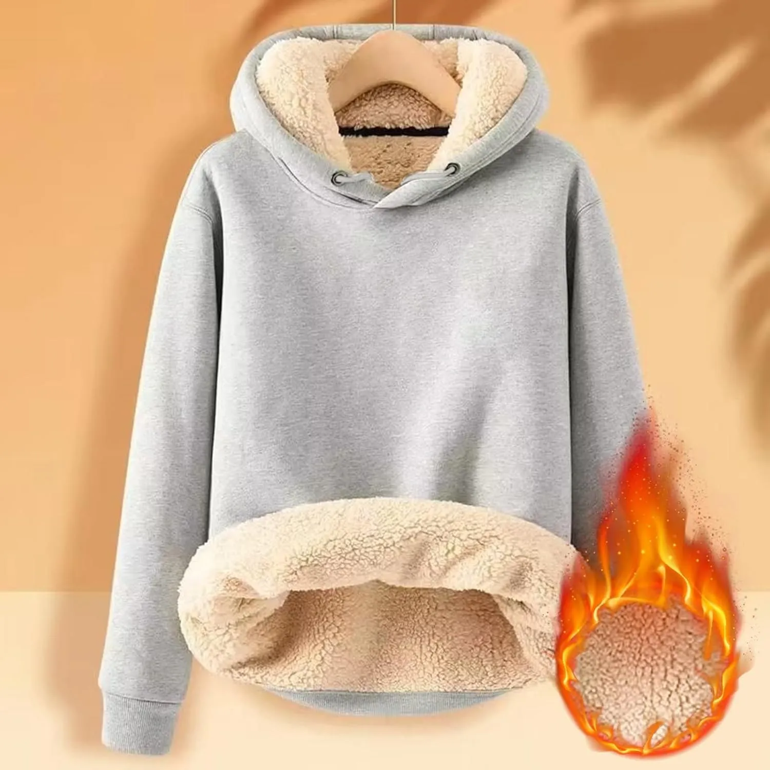 Men's Fleece Hoodie Sweatshirt Long Sleeve Casual Sherpa Lined Pullover Heavyweight Hooded Sweatshirts with Pocket