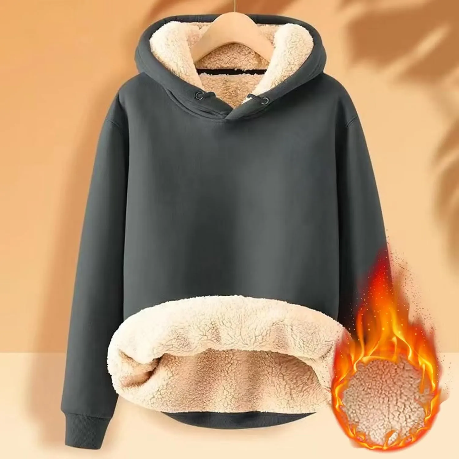 Men's Fleece Hoodie Sweatshirt Long Sleeve Casual Sherpa Lined Pullover Heavyweight Hooded Sweatshirts with Pocket