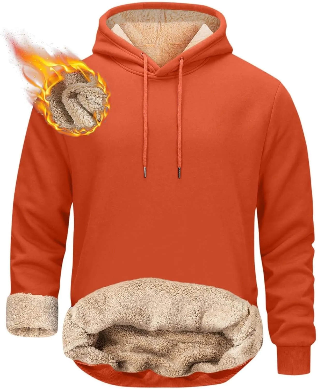 Men's Fleece Hoodie Sweatshirt Long Sleeve Casual Sherpa Lined Pullover Heavyweight Hooded Sweatshirts with Pocket