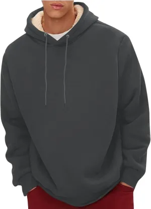 Men's Fleece Hoodie Sweatshirt Long Sleeve Casual Sherpa Lined Pullover Heavyweight Hooded Sweatshirts with Pocket