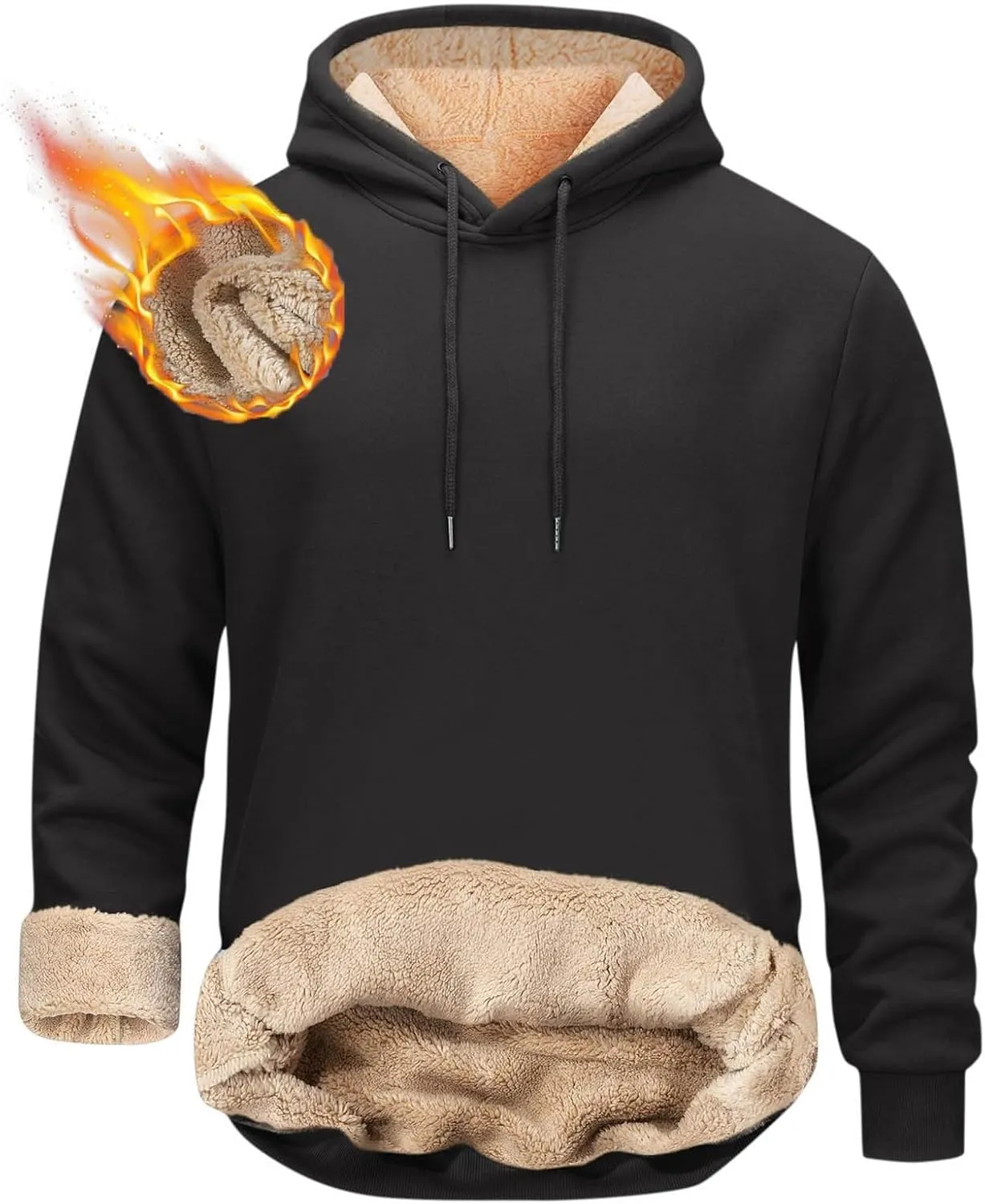 Men's Fleece Hoodie Sweatshirt Long Sleeve Casual Sherpa Lined Pullover Heavyweight Hooded Sweatshirts with Pocket