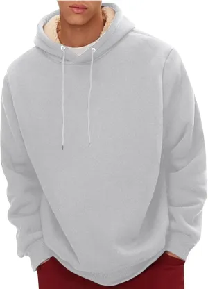 Men's Fleece Hoodie Sweatshirt Long Sleeve Casual Sherpa Lined Pullover Heavyweight Hooded Sweatshirts with Pocket