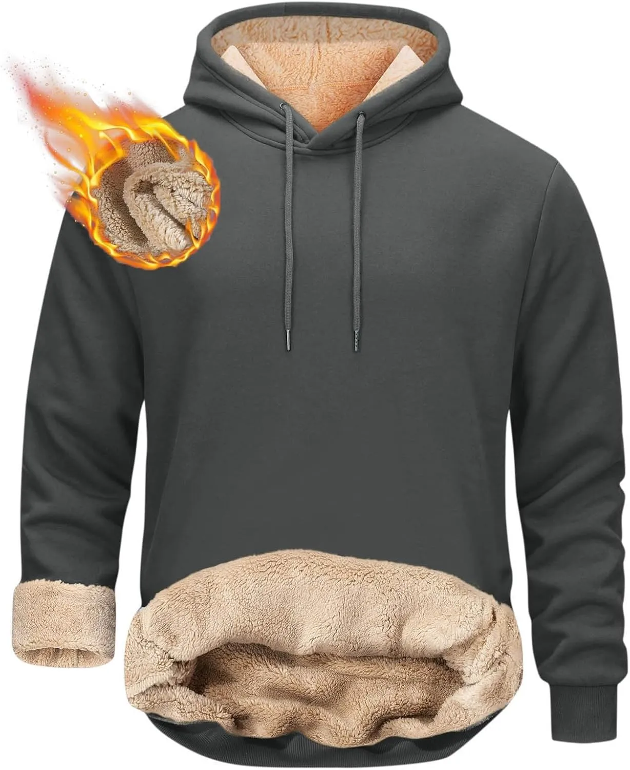 Men's Fleece Hoodie Sweatshirt Long Sleeve Casual Sherpa Lined Pullover Heavyweight Hooded Sweatshirts with Pocket