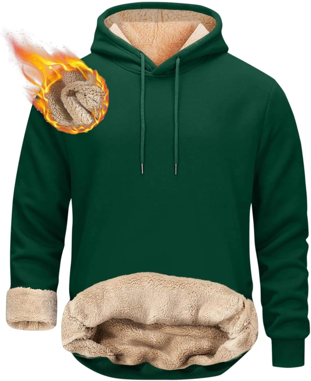Men's Fleece Hoodie Sweatshirt Long Sleeve Casual Sherpa Lined Pullover Heavyweight Hooded Sweatshirts with Pocket