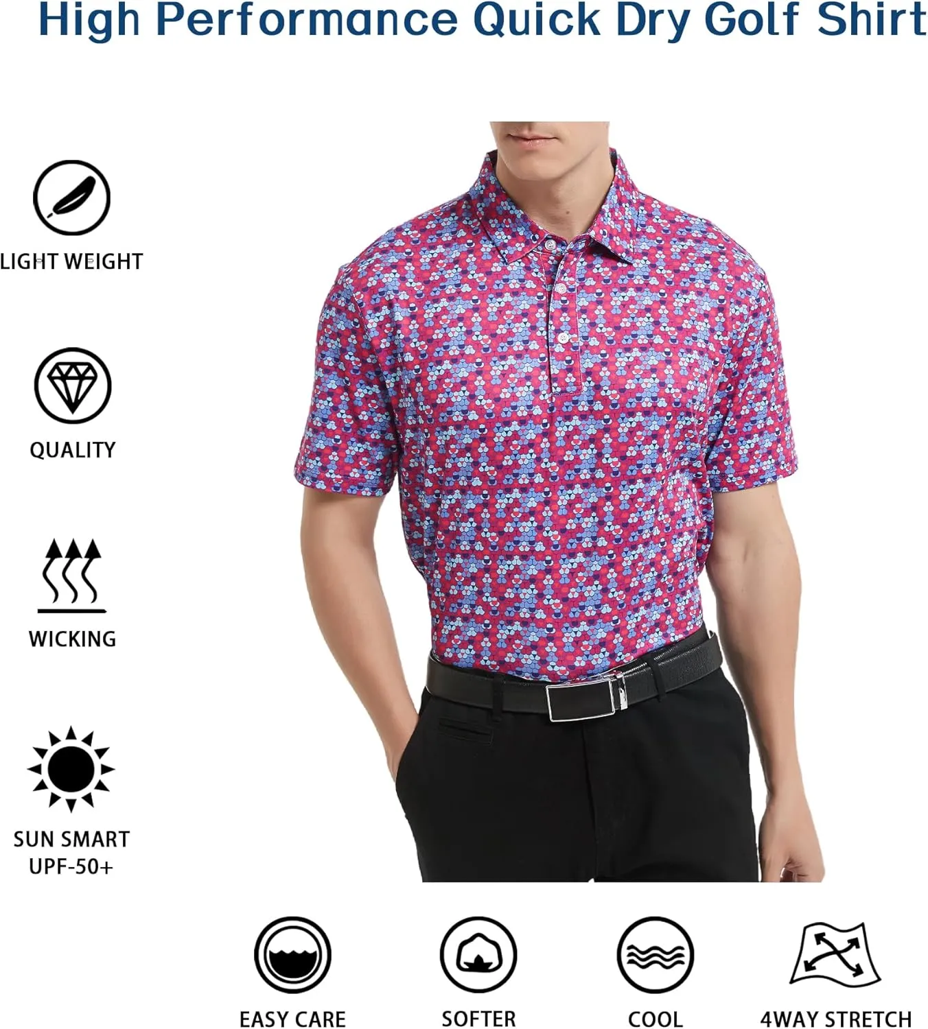 Men's Golf Polo Shirts Short Sleeve Performance Moisture Wicking Dry Fit Funny Golf Polo Shirts for Men