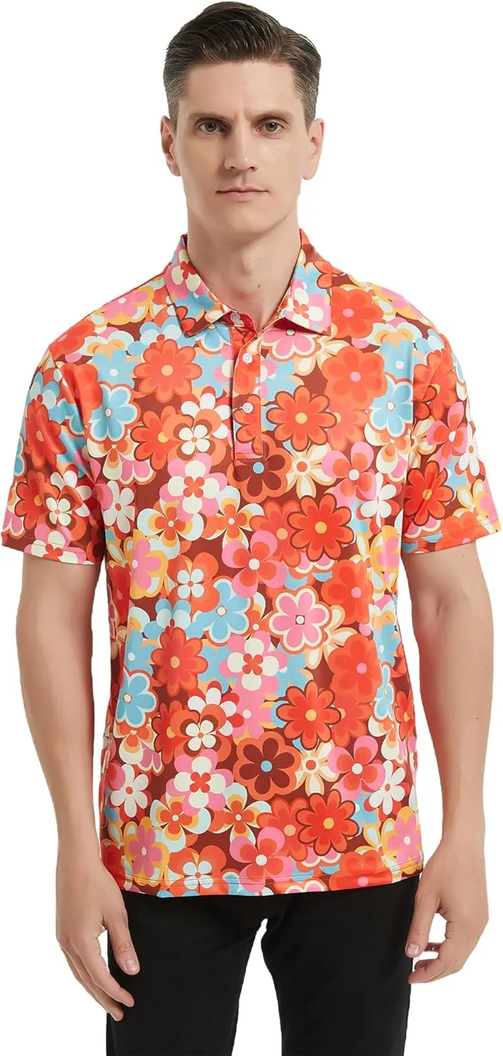 Men's Golf Polo Shirts Short Sleeve Performance Moisture Wicking Dry Fit Funny Golf Polo Shirts for Men