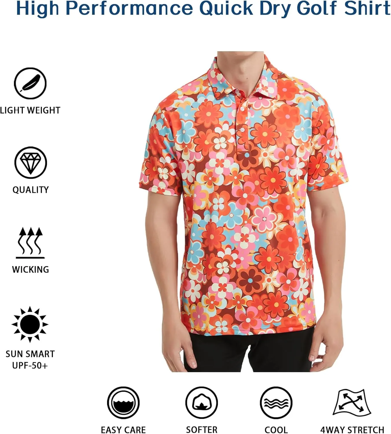 Men's Golf Polo Shirts Short Sleeve Performance Moisture Wicking Dry Fit Funny Golf Polo Shirts for Men