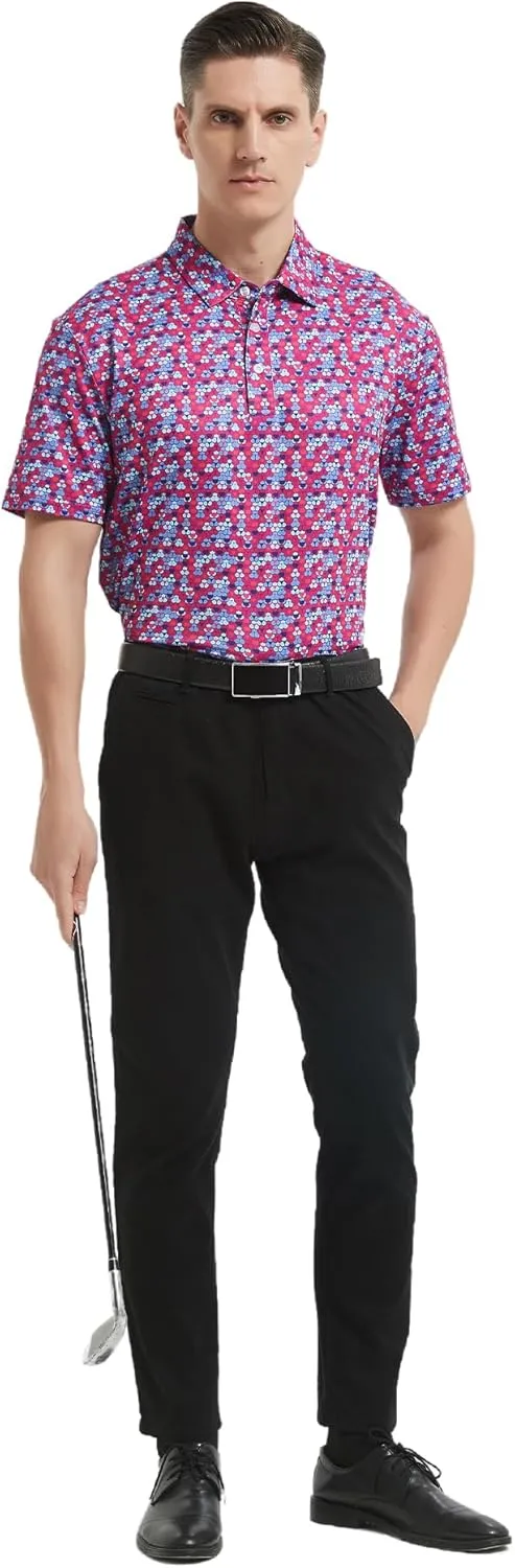 Men's Golf Polo Shirts Short Sleeve Performance Moisture Wicking Dry Fit Funny Golf Polo Shirts for Men