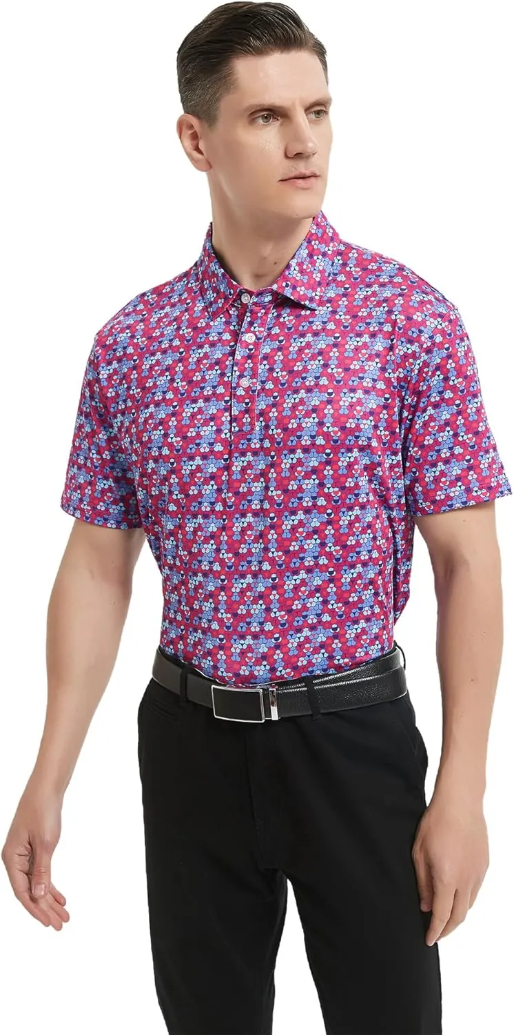 Men's Golf Polo Shirts Short Sleeve Performance Moisture Wicking Dry Fit Funny Golf Polo Shirts for Men