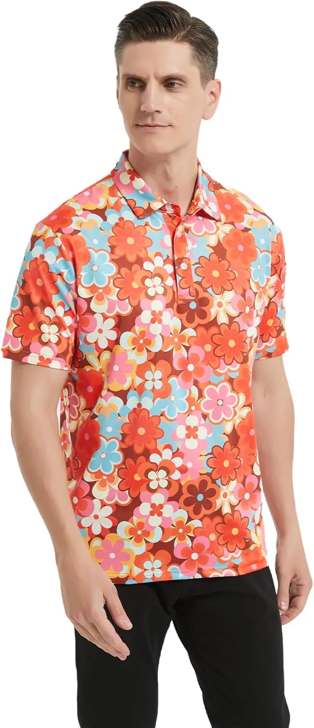 Men's Golf Polo Shirts Short Sleeve Performance Moisture Wicking Dry Fit Funny Golf Polo Shirts for Men