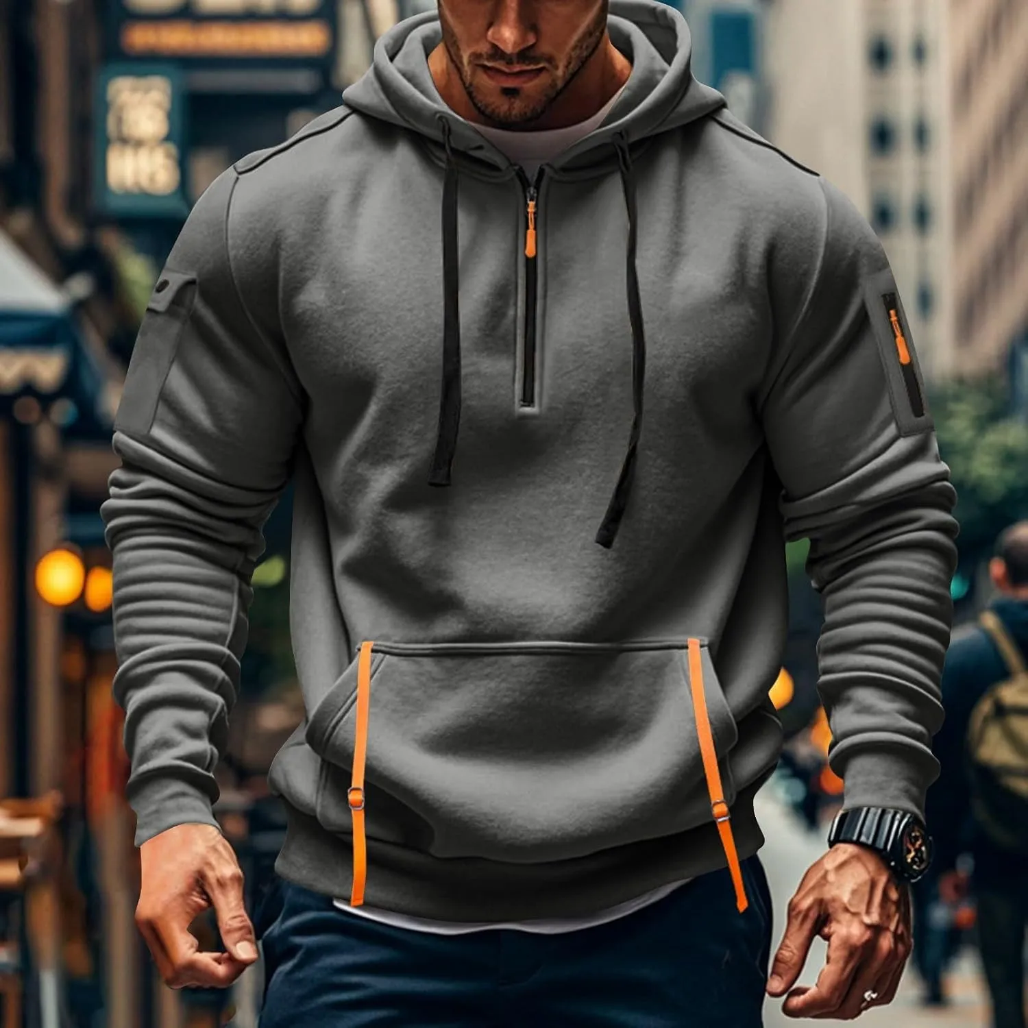Mens Hoodies Pullover Oversized Long Sleeve Zip up Hooded Sweatshirt Drawstring Casual Jacket Sweater Fall Coat