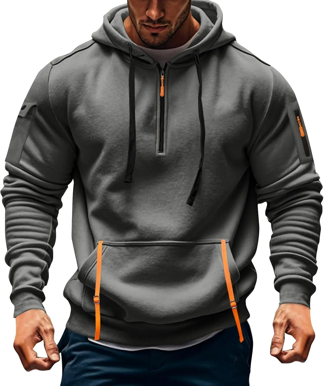 Mens Hoodies Pullover Oversized Long Sleeve Zip up Hooded Sweatshirt Drawstring Casual Jacket Sweater Fall Coat