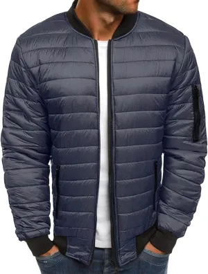 Men's Lightweight Jacket Arm Zipper Jacket with Pocket Winter Warm Plaid Cotton-Padded Coats Windproof Outdoor