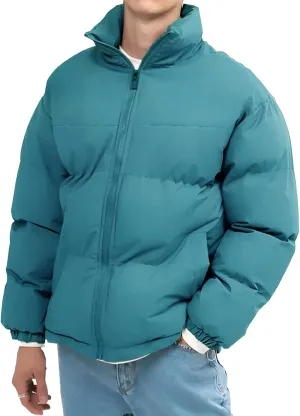 Men's Lightweight Puffer Jackets Fashion Casual Sports Collar Padded Coat Warm Solid Color Cotton-Padded Jacket