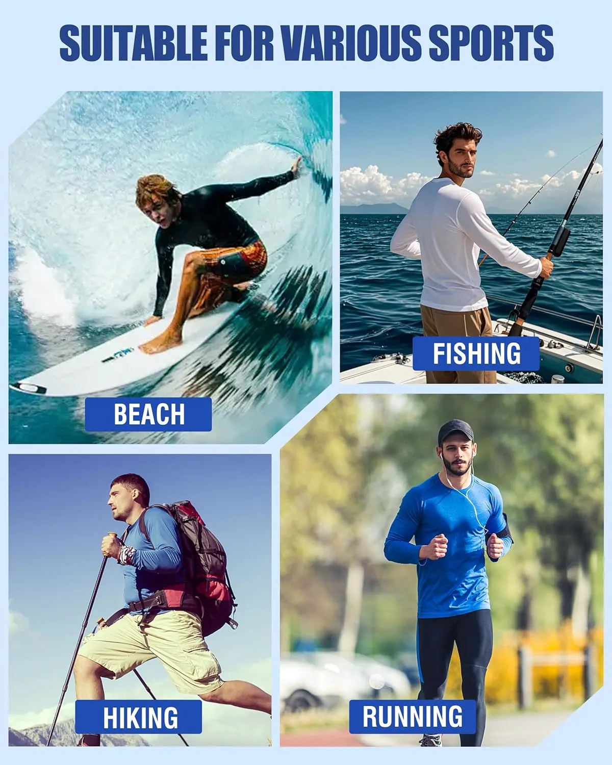Men's Long Sleeve UPF 50  Sun Protection Swim T-Shirt Quick Dry Lightweight Running Fishing Rash Guard