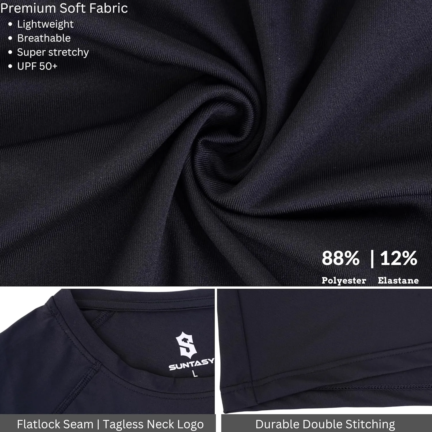 Men's Long Sleeve UPF 50  Sun Protection Swim T-Shirt Quick Dry Lightweight Running Fishing Rash Guard