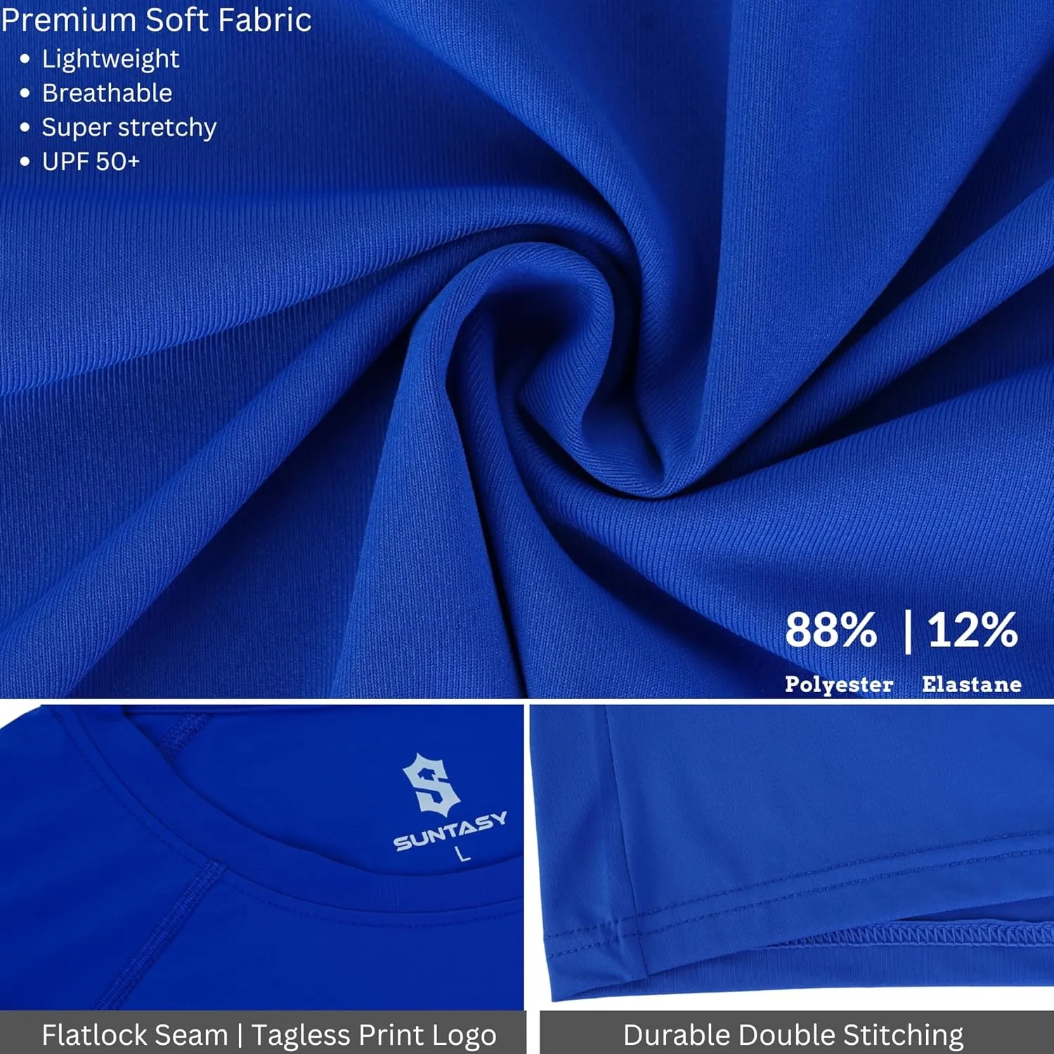 Men's Long Sleeve UPF 50  Sun Protection Swim T-Shirt Quick Dry Lightweight Running Fishing Rash Guard