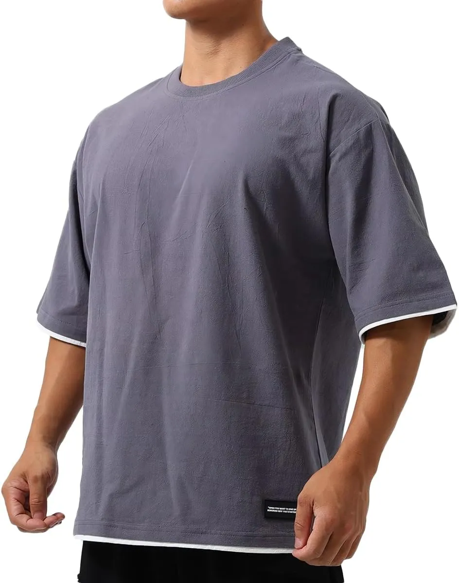 Mens Oversize Loose Hip-hop Shirts Plus Size Shirts Half Sleeve Workout Gym Sweatshirts for Men T83