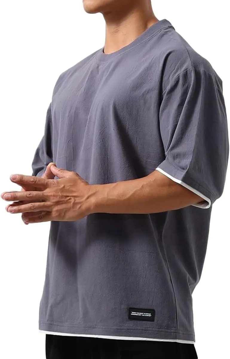 Mens Oversize Loose Hip-hop Shirts Plus Size Shirts Half Sleeve Workout Gym Sweatshirts for Men T83