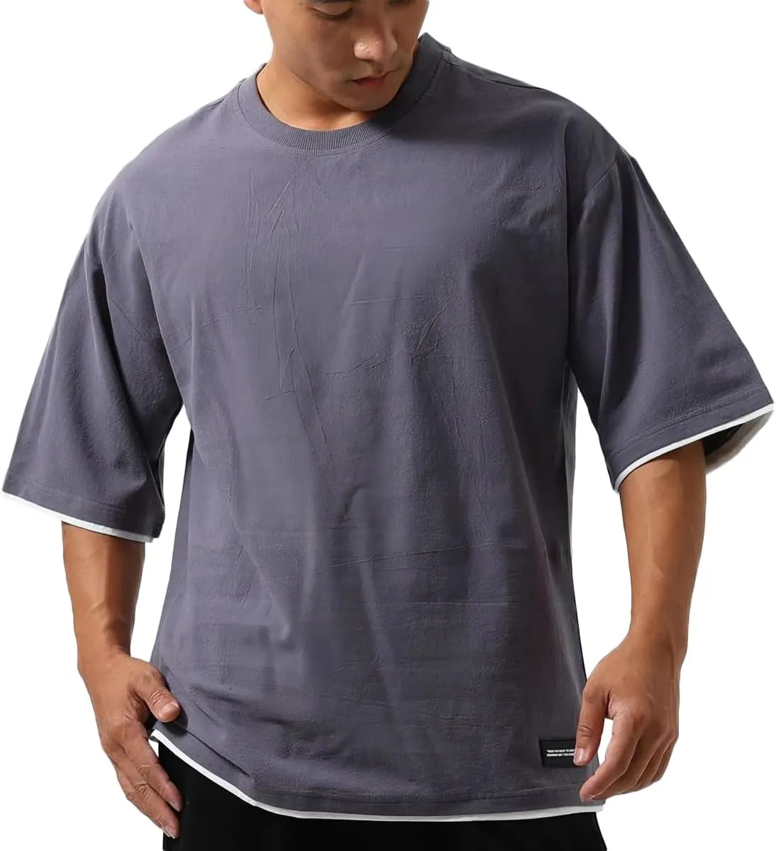 Mens Oversize Loose Hip-hop Shirts Plus Size Shirts Half Sleeve Workout Gym Sweatshirts for Men T83