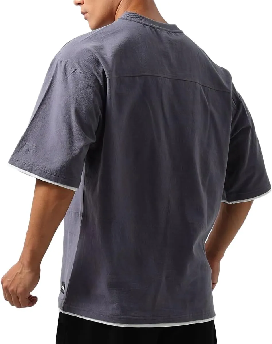 Mens Oversize Loose Hip-hop Shirts Plus Size Shirts Half Sleeve Workout Gym Sweatshirts for Men T83