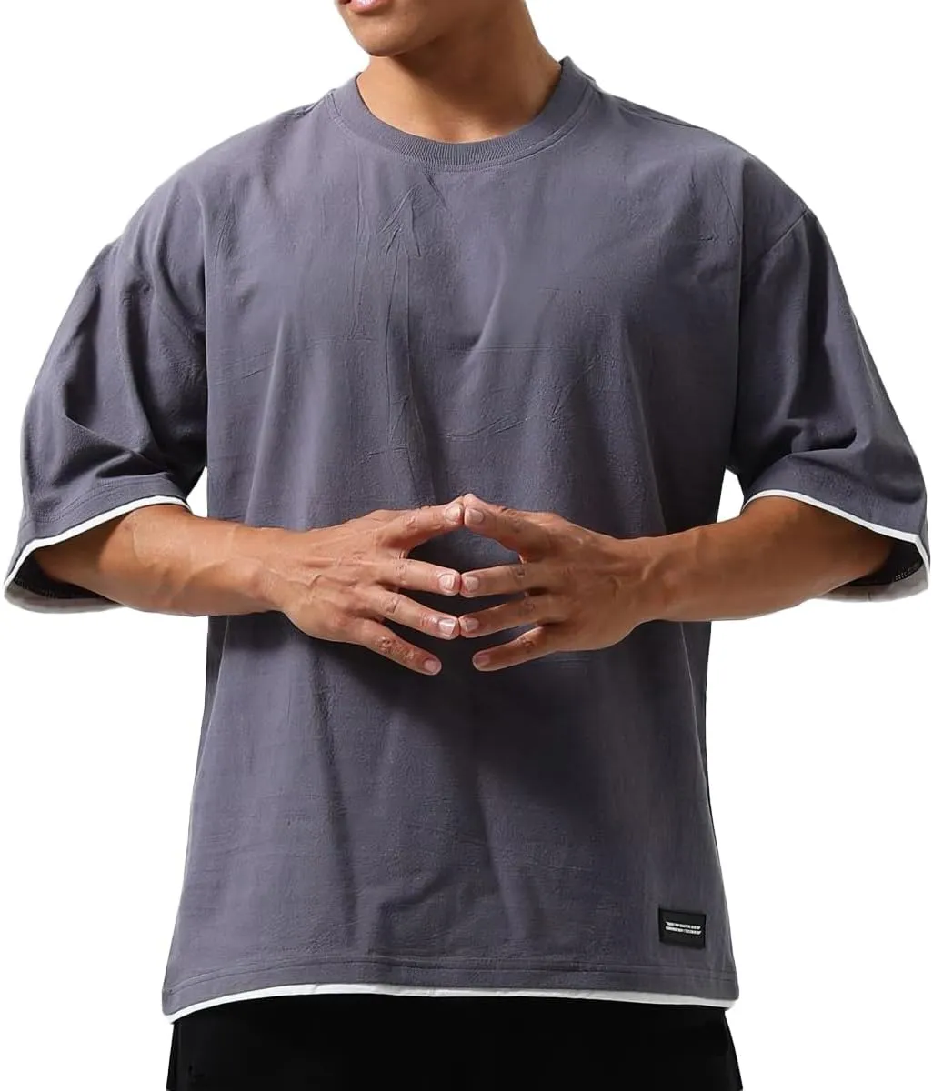 Mens Oversize Loose Hip-hop Shirts Plus Size Shirts Half Sleeve Workout Gym Sweatshirts for Men T83