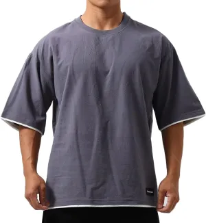 Mens Oversize Loose Hip-hop Shirts Plus Size Shirts Half Sleeve Workout Gym Sweatshirts for Men T83