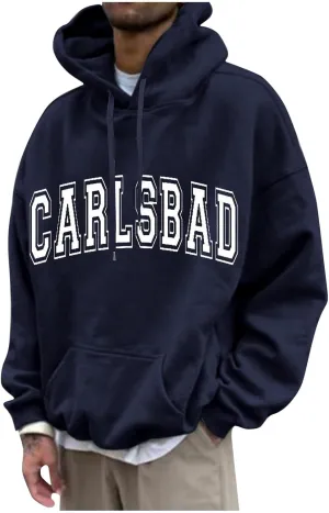 Men's Oversized Pullover Letter Print Graphic Hoodies Long Sleeve Casual New York Sweatshirt with Pocket