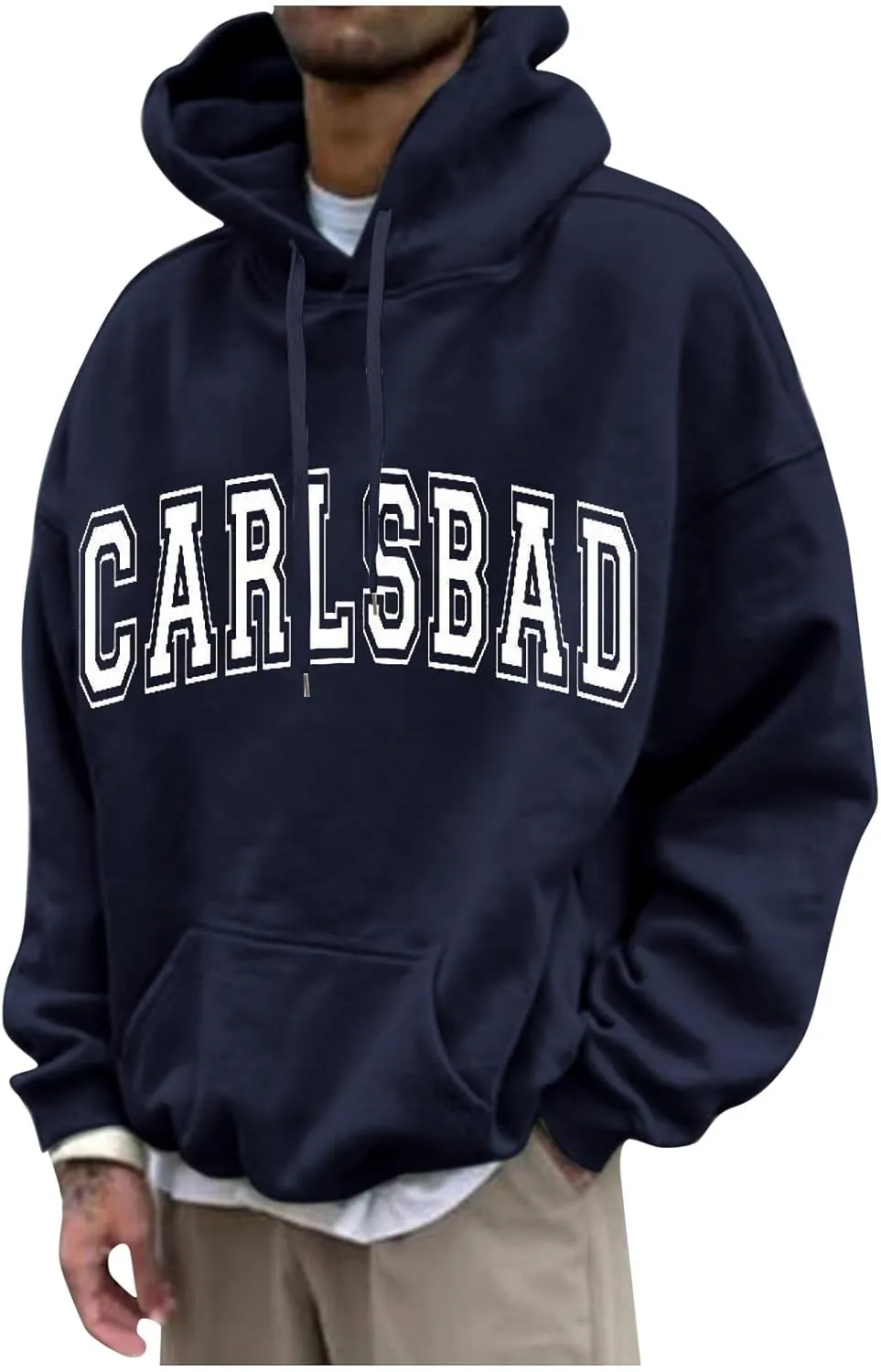 Men's Oversized Pullover Letter Print Graphic Hoodies Long Sleeve Casual New York Sweatshirt with Pocket