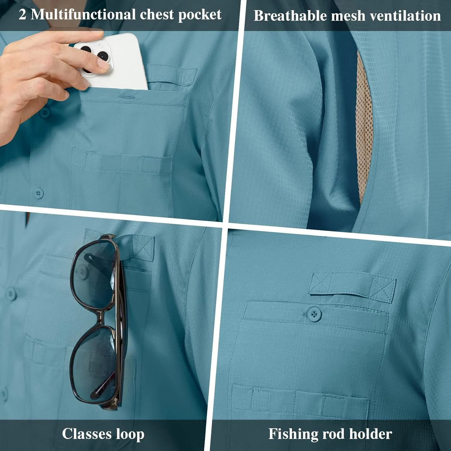 Mens Safari Shirt Long Sleeve UPF 50  Sun Protection Fishing Shirts MenConvertible Cuffs Hiking Shirts for Men