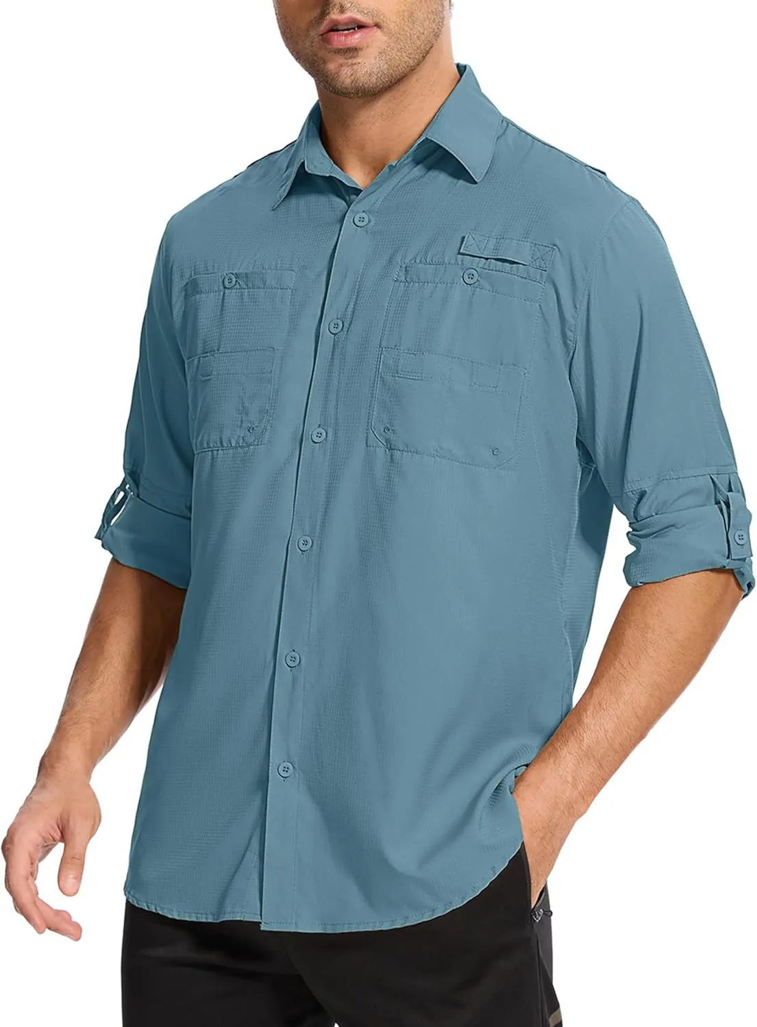 Mens Safari Shirt Long Sleeve UPF 50  Sun Protection Fishing Shirts MenConvertible Cuffs Hiking Shirts for Men