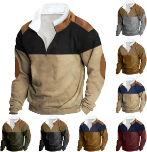 Mens Sweatshirts Fleece Lined Long Sleeve 1/4 Zipper Sweatshirt Vintage Loose Fall Winter Fashion Pullover