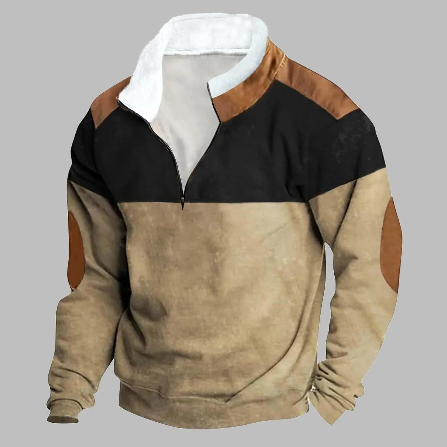 Mens Sweatshirts Fleece Lined Long Sleeve 1/4 Zipper Sweatshirt Vintage Loose Fall Winter Fashion Pullover