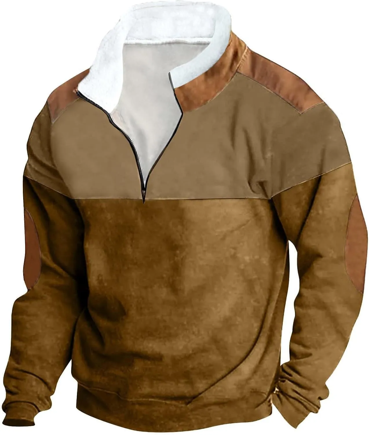 Mens Sweatshirts Fleece Lined Long Sleeve 1/4 Zipper Sweatshirt Vintage Loose Fall Winter Fashion Pullover