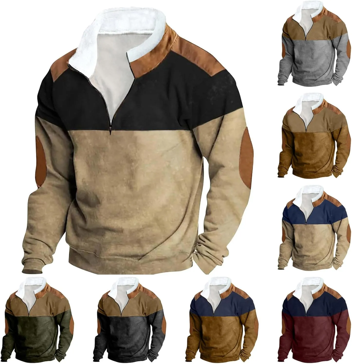 Mens Sweatshirts Fleece Lined Long Sleeve 1/4 Zipper Sweatshirt Vintage Loose Fall Winter Fashion Pullover