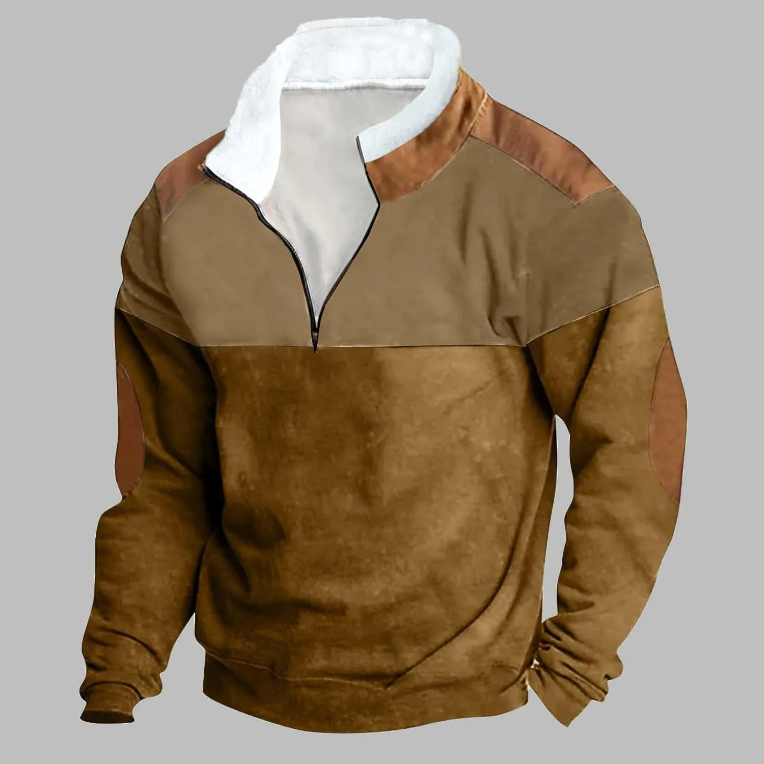 Mens Sweatshirts Fleece Lined Long Sleeve 1/4 Zipper Sweatshirt Vintage Loose Fall Winter Fashion Pullover