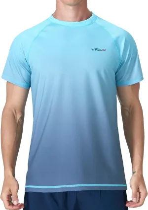 Mens Swim Shirts UPF 50  Sun Protection Quick Dry SPF Rash Guard Outdoor Beach Fishing T Shirts