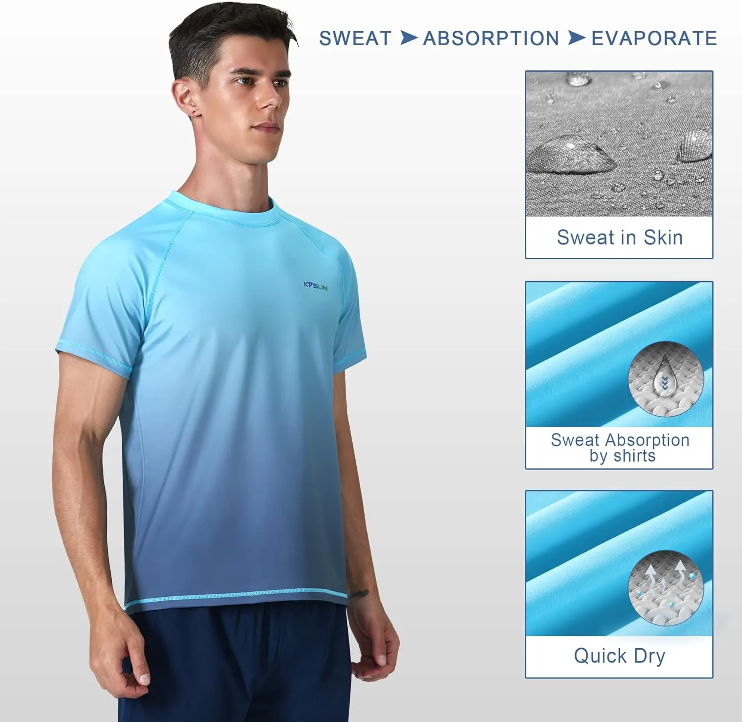 Mens Swim Shirts UPF 50  Sun Protection Quick Dry SPF Rash Guard Outdoor Beach Fishing T Shirts