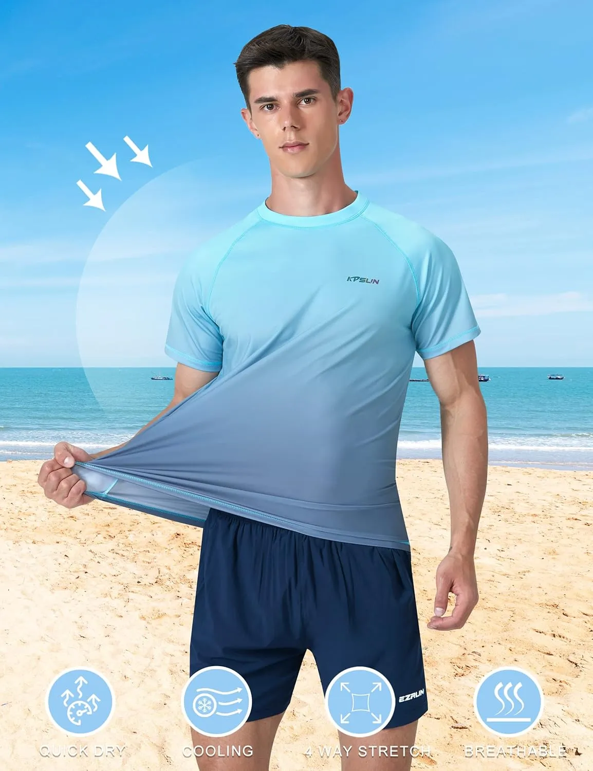 Mens Swim Shirts UPF 50  Sun Protection Quick Dry SPF Rash Guard Outdoor Beach Fishing T Shirts