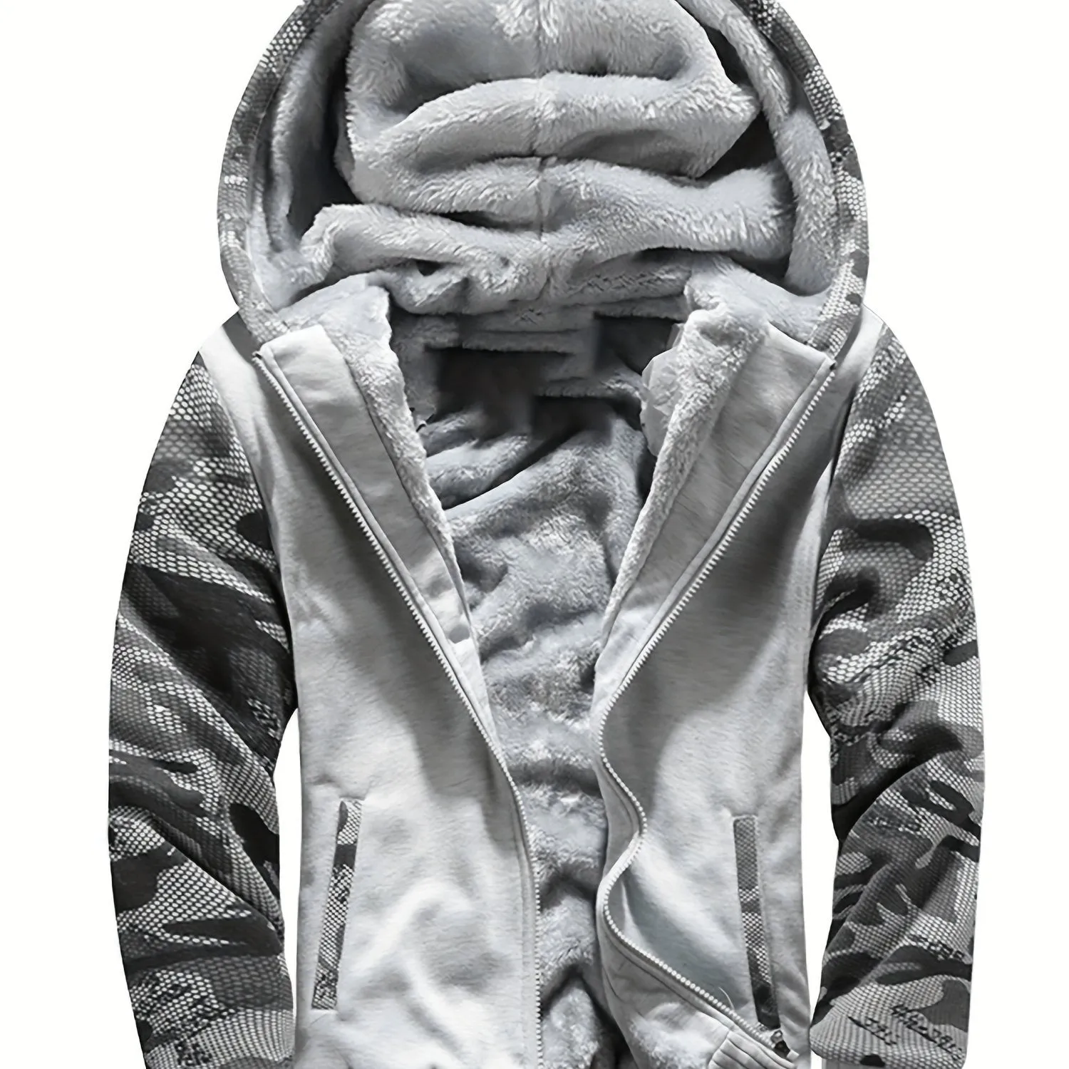 Men's Warm Fleece Hooded Jacket, Casual Color Block Jacket Coat For Fall Winter