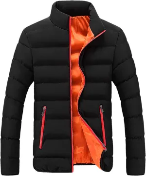 Mens Winter Puffer Jacket Full Zip Quilted Warm Packable Down Coats Lightweight Plus Size Puffy Stand Collar Jackets