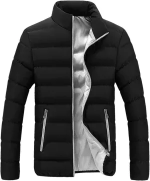 Mens Winter Puffer Jacket Full Zip Quilted Warm Packable Down Coats Lightweight Plus Size Puffy Stand Collar Jackets