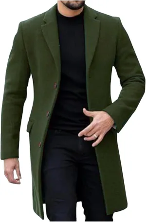 Men's Woolen Jacket Single Breasted Cardigan Long Trench Coat Winter Coat Men