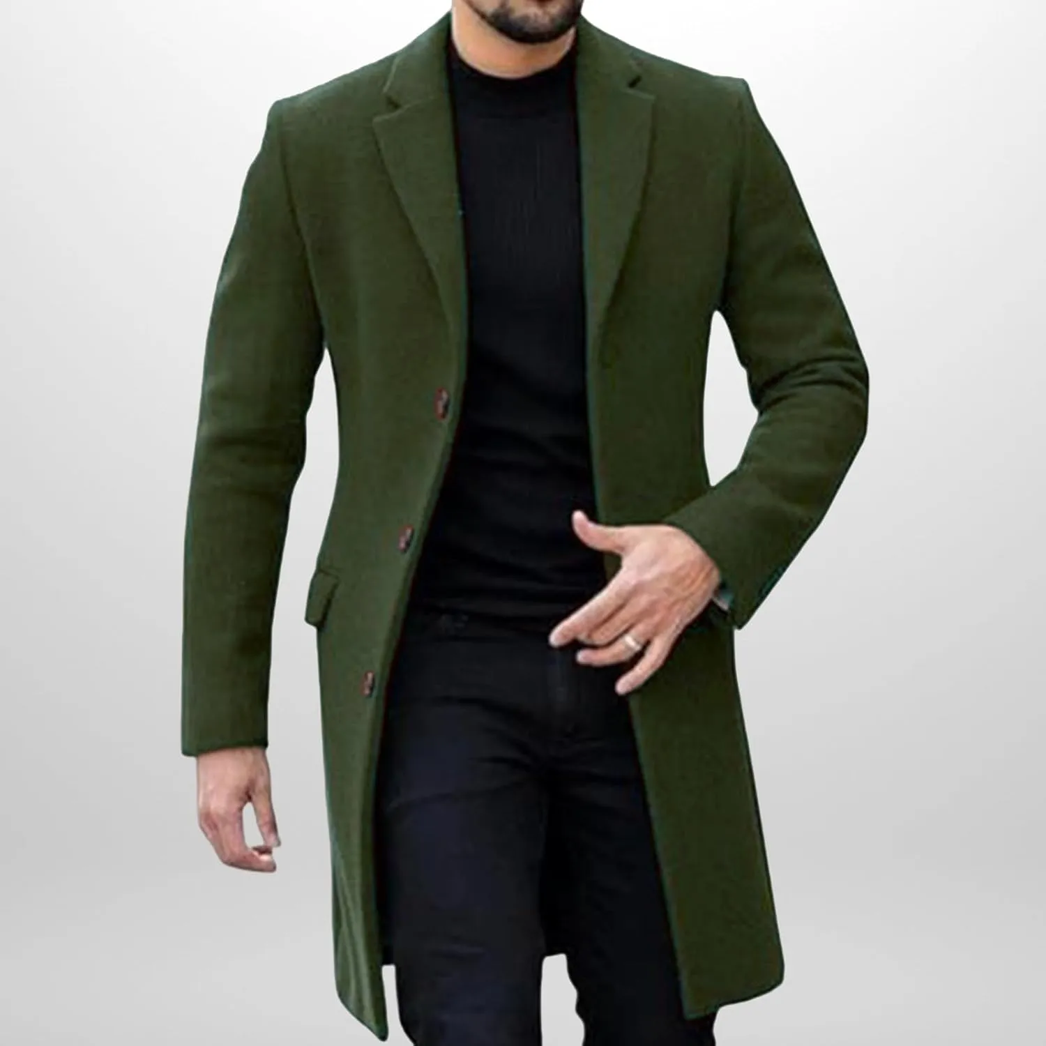 Men's Woolen Jacket Single Breasted Cardigan Long Trench Coat Winter Coat Men
