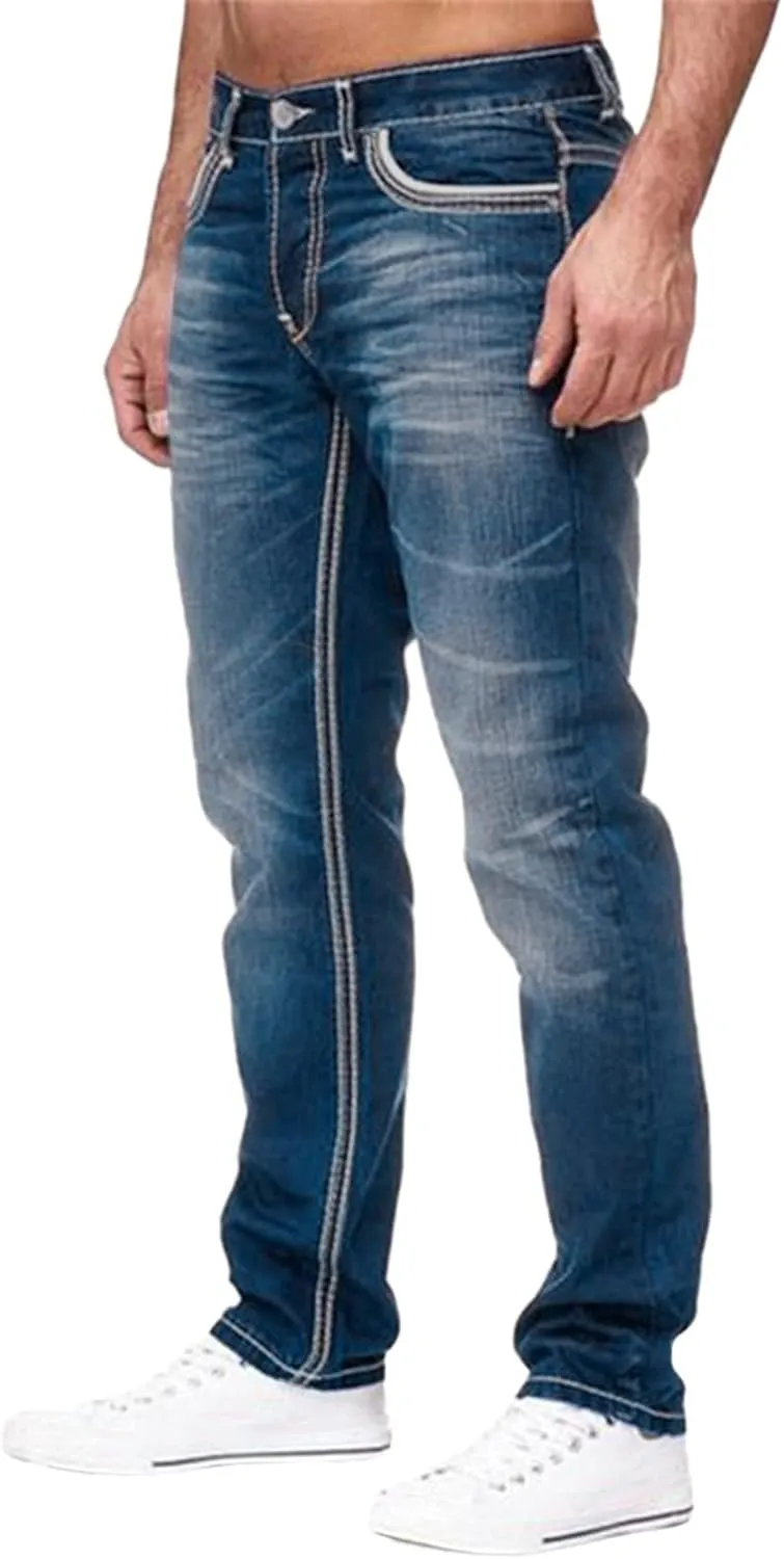Men's Work Jeans Relaxed Fit Washed Cotton Distressed Straight Fit Jeans Casual Summer Pants Big and Tall Chinos Trousers