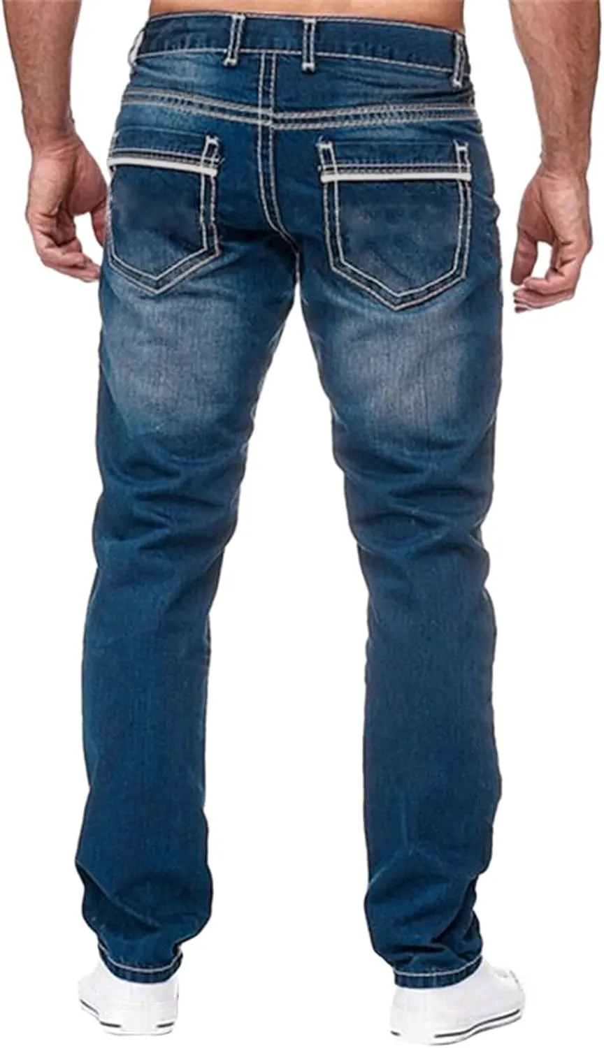 Men's Work Jeans Relaxed Fit Washed Cotton Distressed Straight Fit Jeans Casual Summer Pants Big and Tall Chinos Trousers