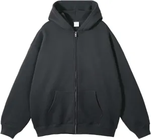 Mens Zip Up Hoodie Long Sleeve Drop Shoulder Oversized Jacket Drawstring Fashion Workout Fleece Pullover Sweatshirt