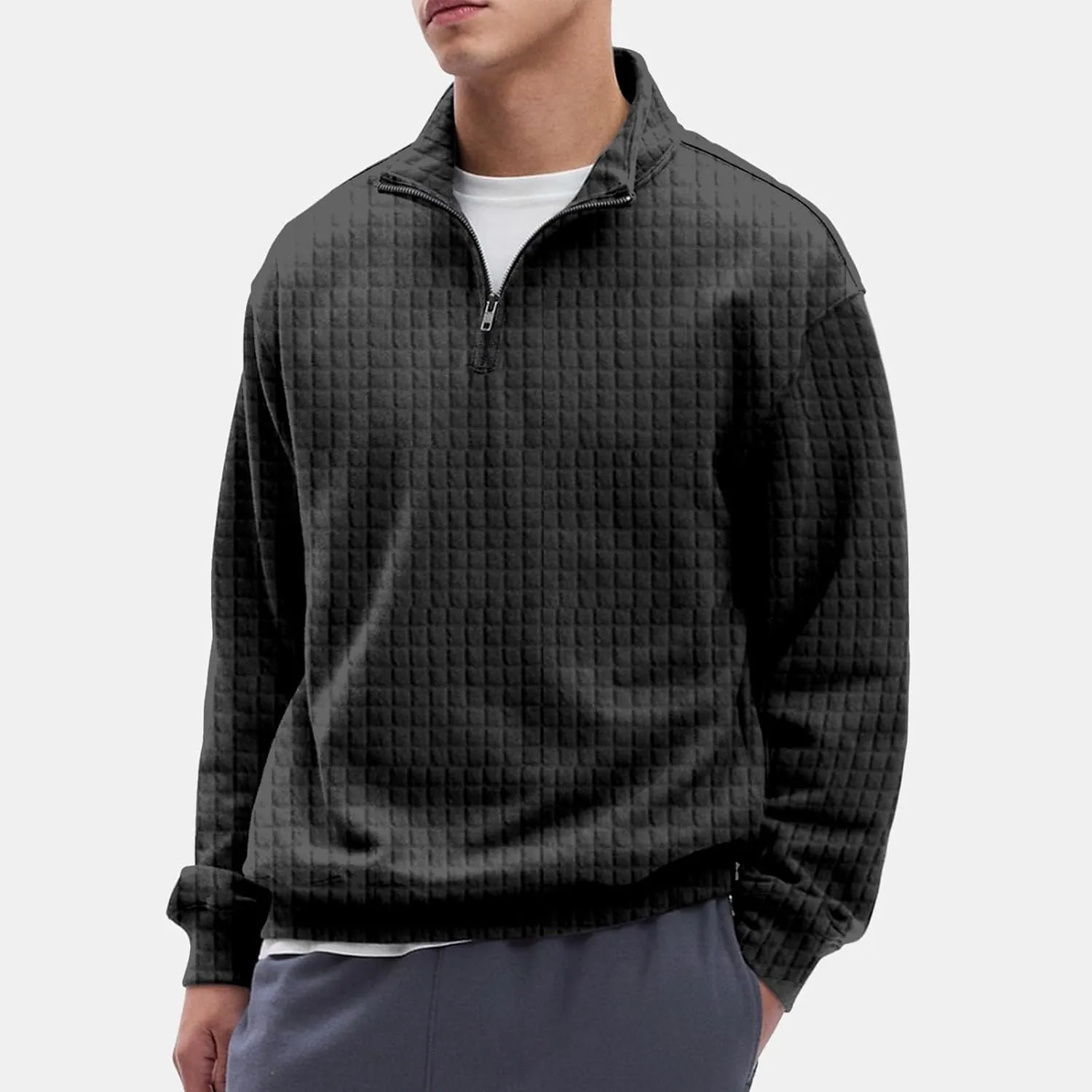 Men'S Zip Up Sweatshirts For Fashion Long Sleeve Stand Collar Casual Fit Quarter Zip Pullover Sweaters