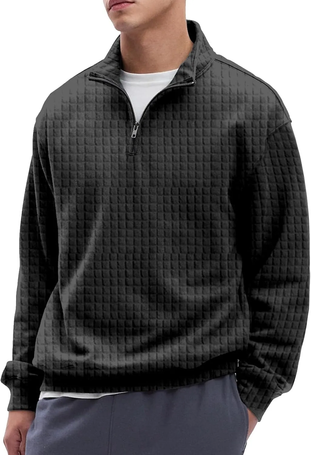 Men'S Zip Up Sweatshirts For Fashion Long Sleeve Stand Collar Casual Fit Quarter Zip Pullover Sweaters
